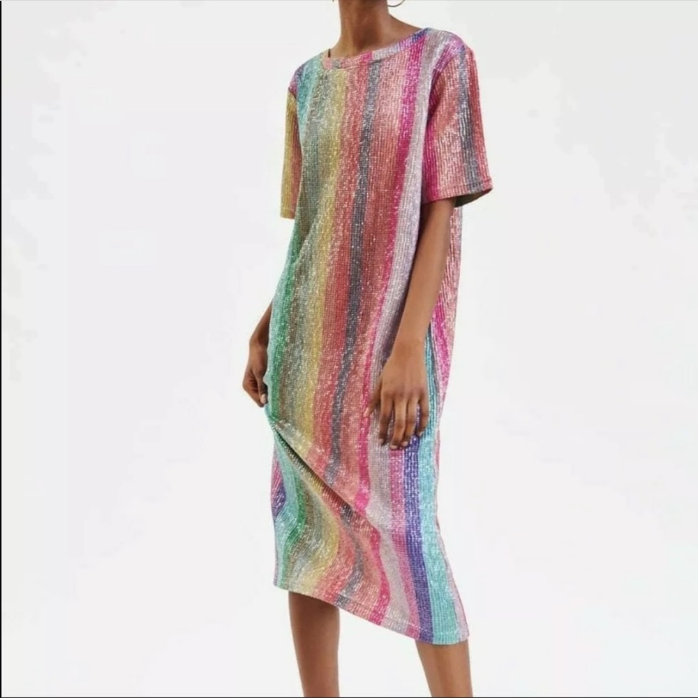 Zara rainbow sequin dress new with tags small